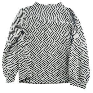 W5 Anthropologie Women's Mock Neck Blouse size Large Long Sleeves Black White